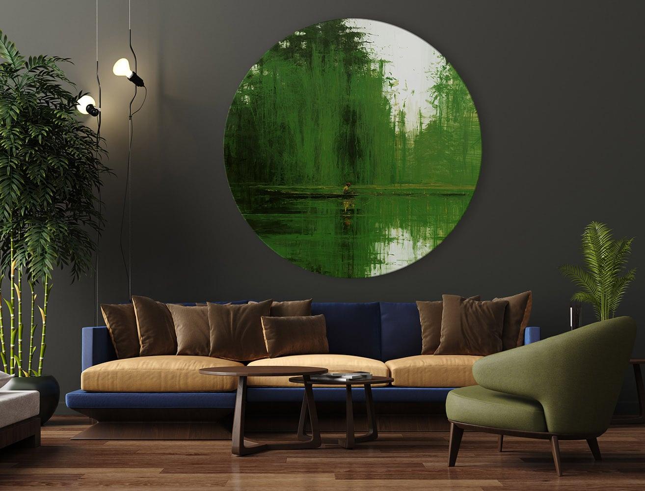 Green Iron Jungles N1 by Calo Carratalá - Round painting, landscape, green For Sale 1