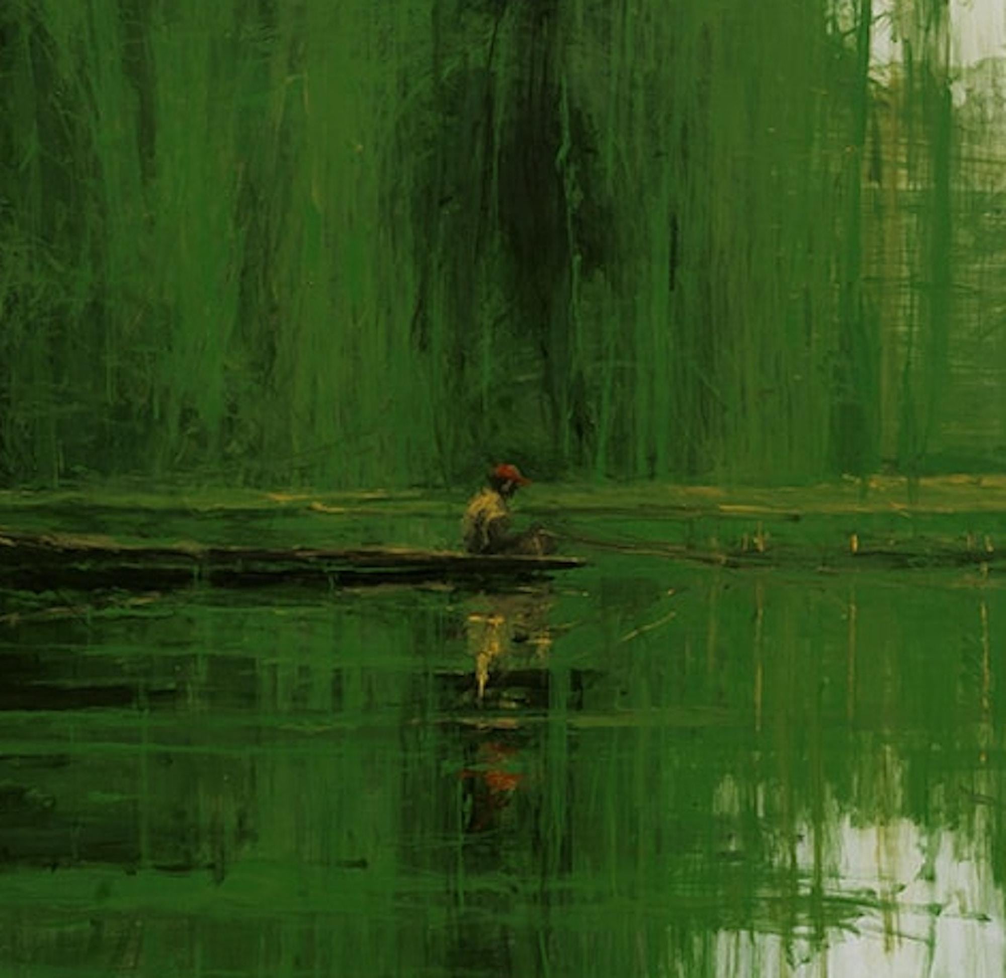 Grüner eiserner Dschungel N1 von Calo Carratalá - Rundes Gemälde, Landschaft, grün im Angebot 3
