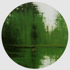 Green Iron Jungles N1 by Calo Carratalá - Round painting, landscape, green