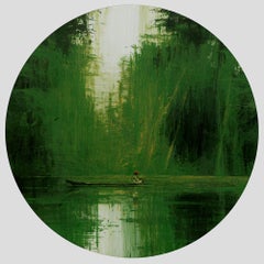 Green Iron Jungles N2 by Calo Carratalá - round painting, landscape, green