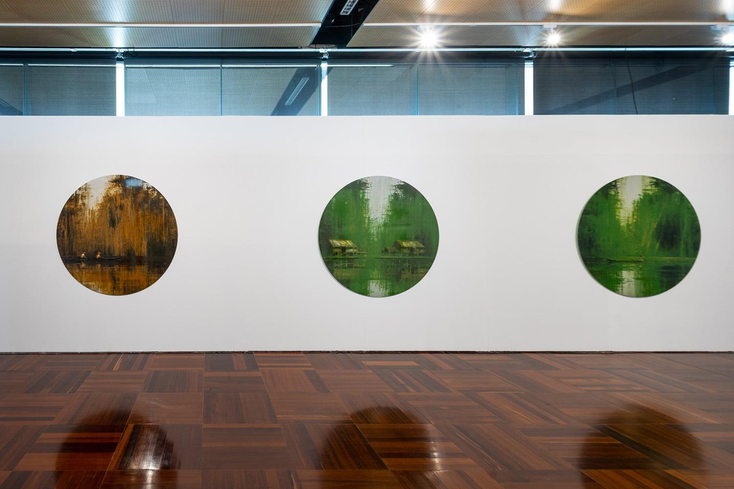 Green Iron Jungles N3 by Calo Carratalá - Round painting, landscape, green For Sale 2