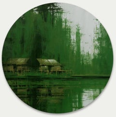 Green Iron Jungles N4 by Calo Carratalá - Circular painting, Amazonian Landscape