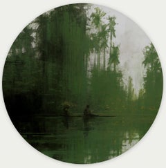 Green Iron Jungles N7 by Calo Carratalá - Round Painting, Rainforest Landscape