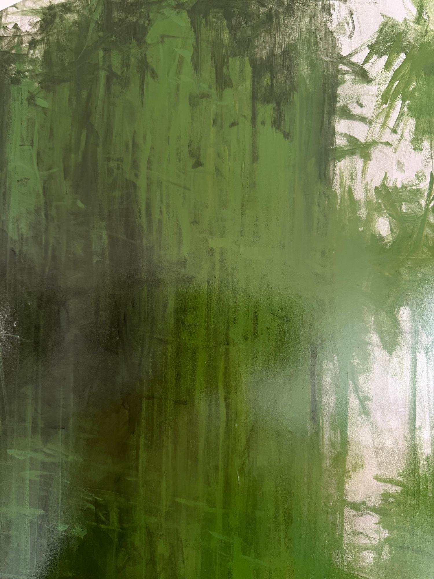 Green Iron Jungles N7 by Calo Carratalá - Tondo painting, landscape, green, tree im Angebot 9