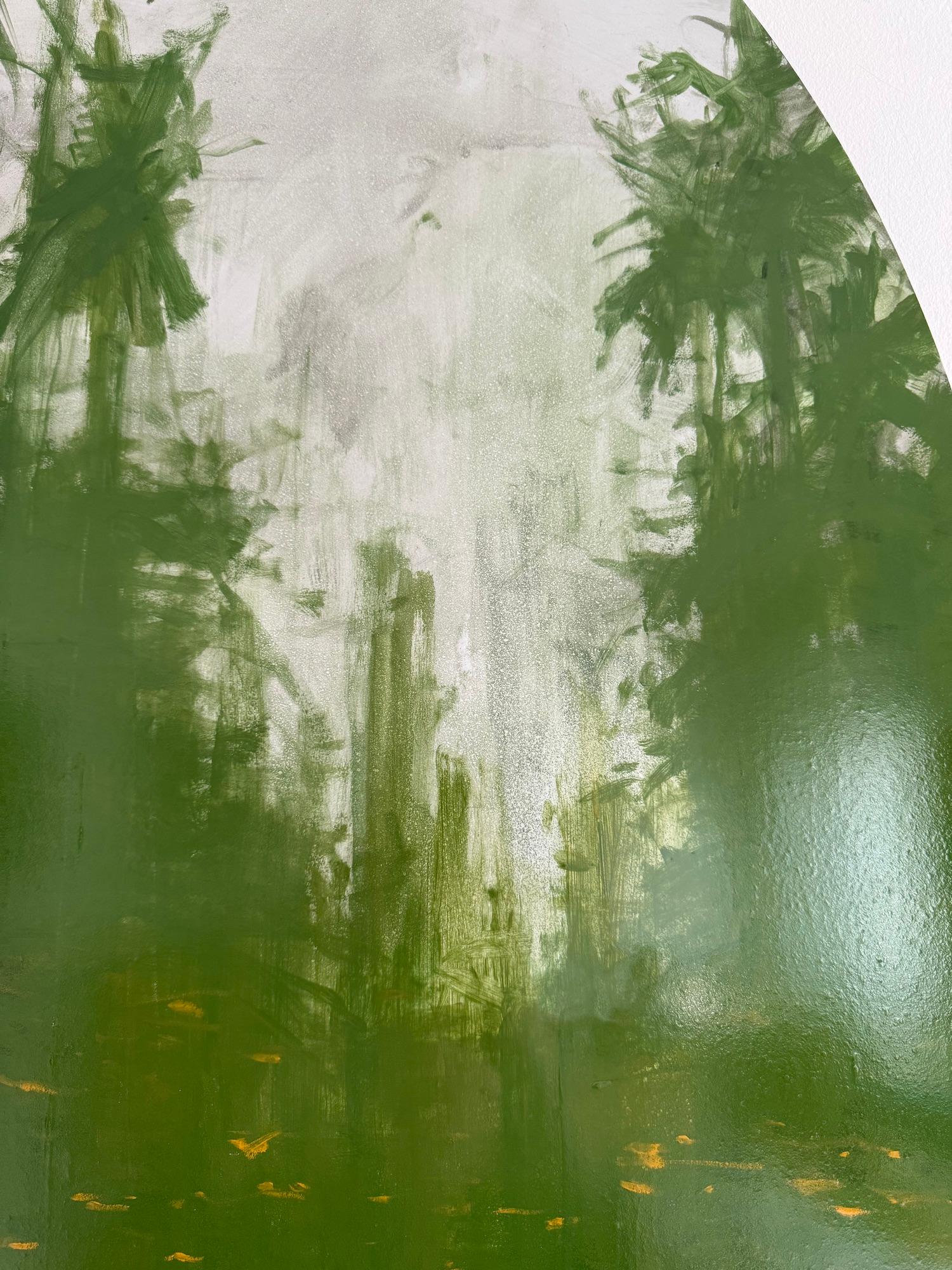 Green Iron Jungles N7 by Calo Carratalá - Tondo painting, landscape, green, tree im Angebot 10