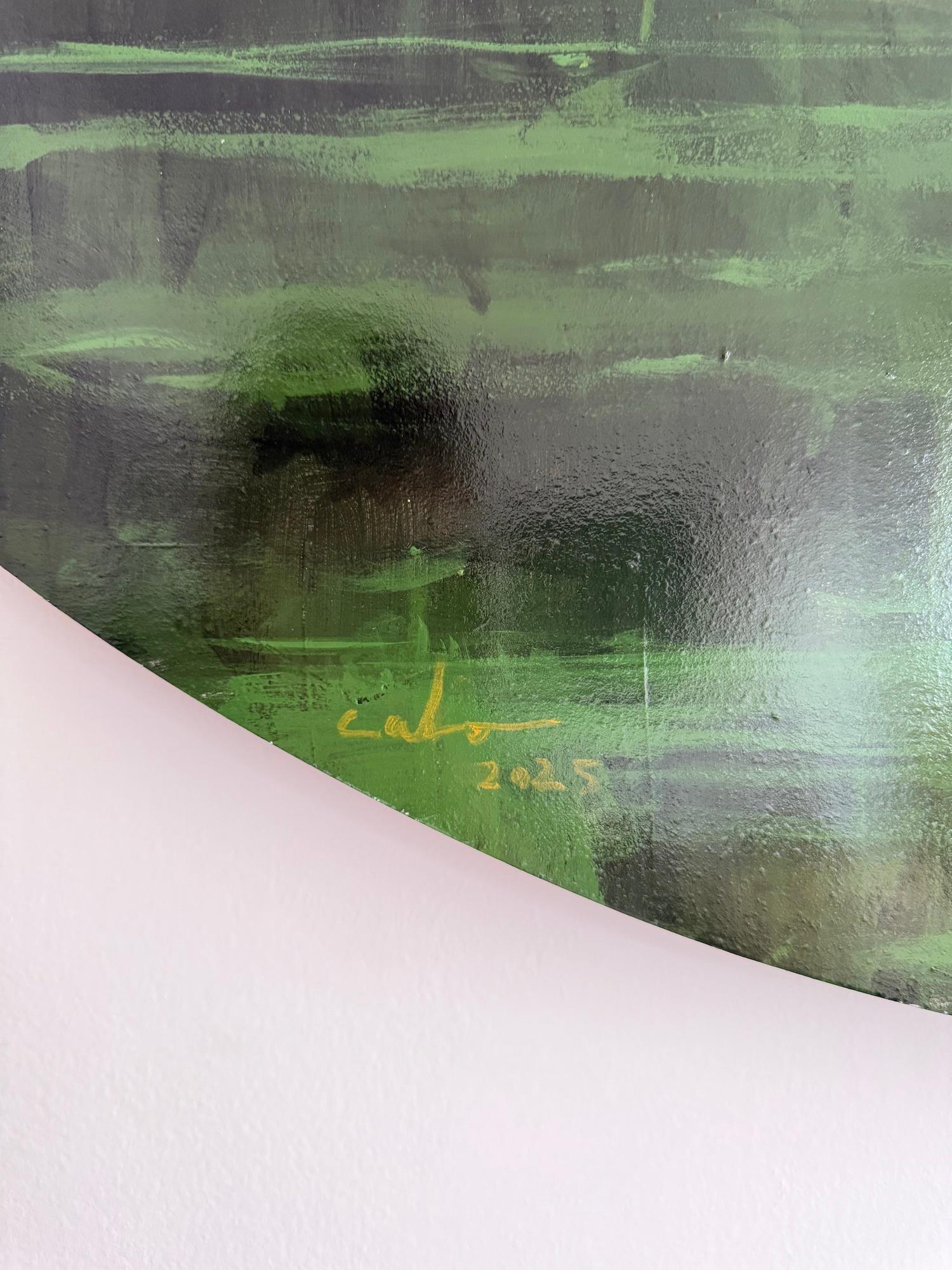 Green Iron Jungles N7 by Calo Carratalá - Tondo painting, landscape, green, tree im Angebot 15