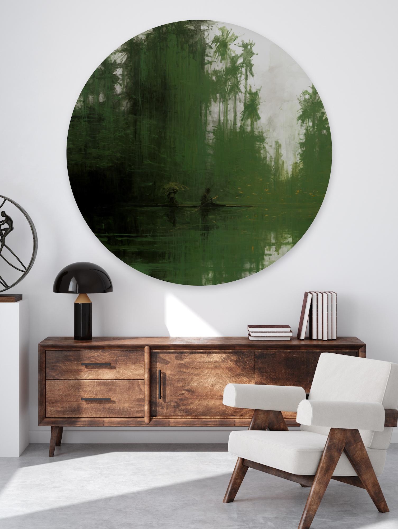 Green Iron Jungles N7 by Calo Carratalá - Tondo painting, landscape, green, tree im Angebot 2