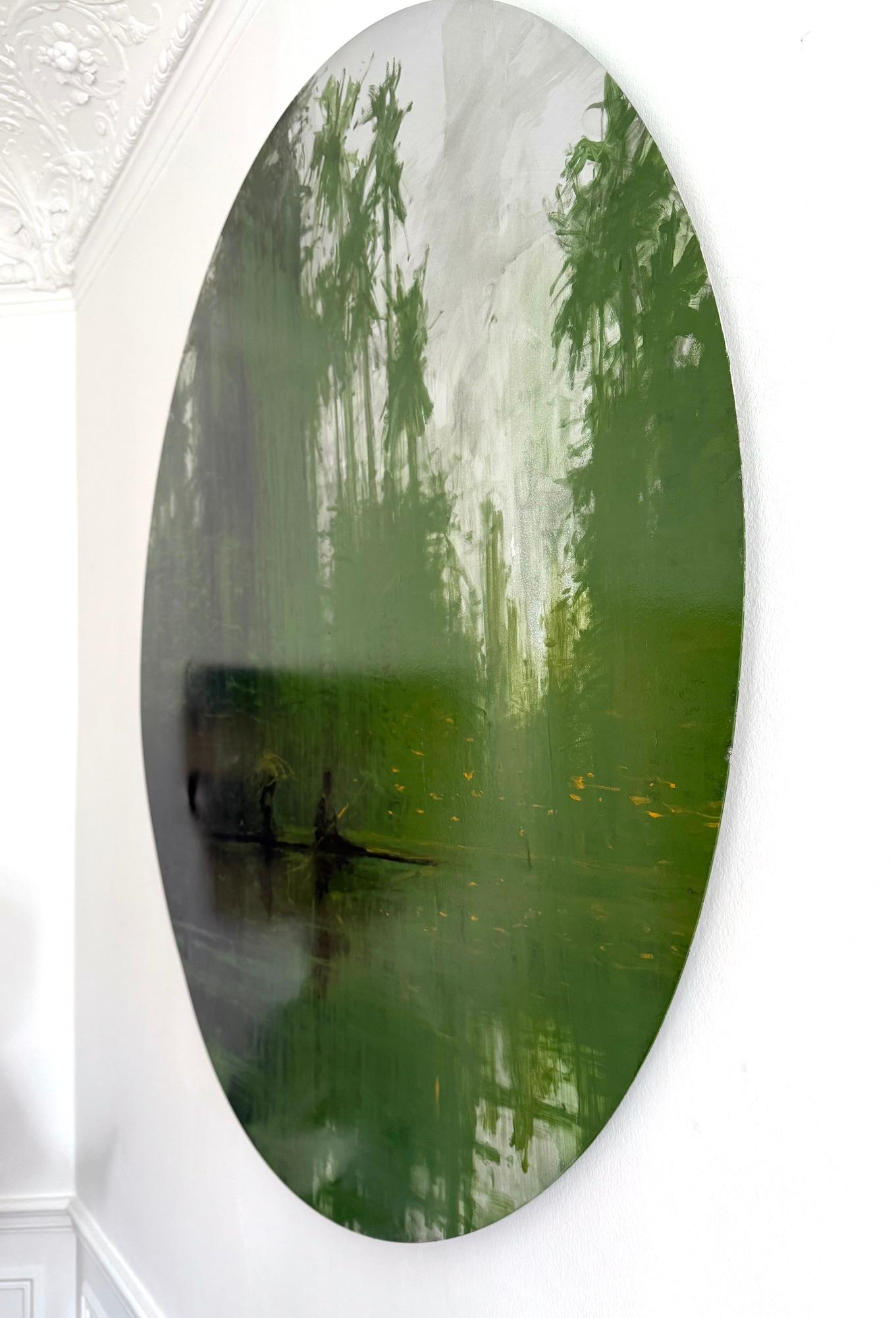 Green Iron Jungles N7 by Calo Carratalá - Tondo painting, landscape, green, tree im Angebot 5