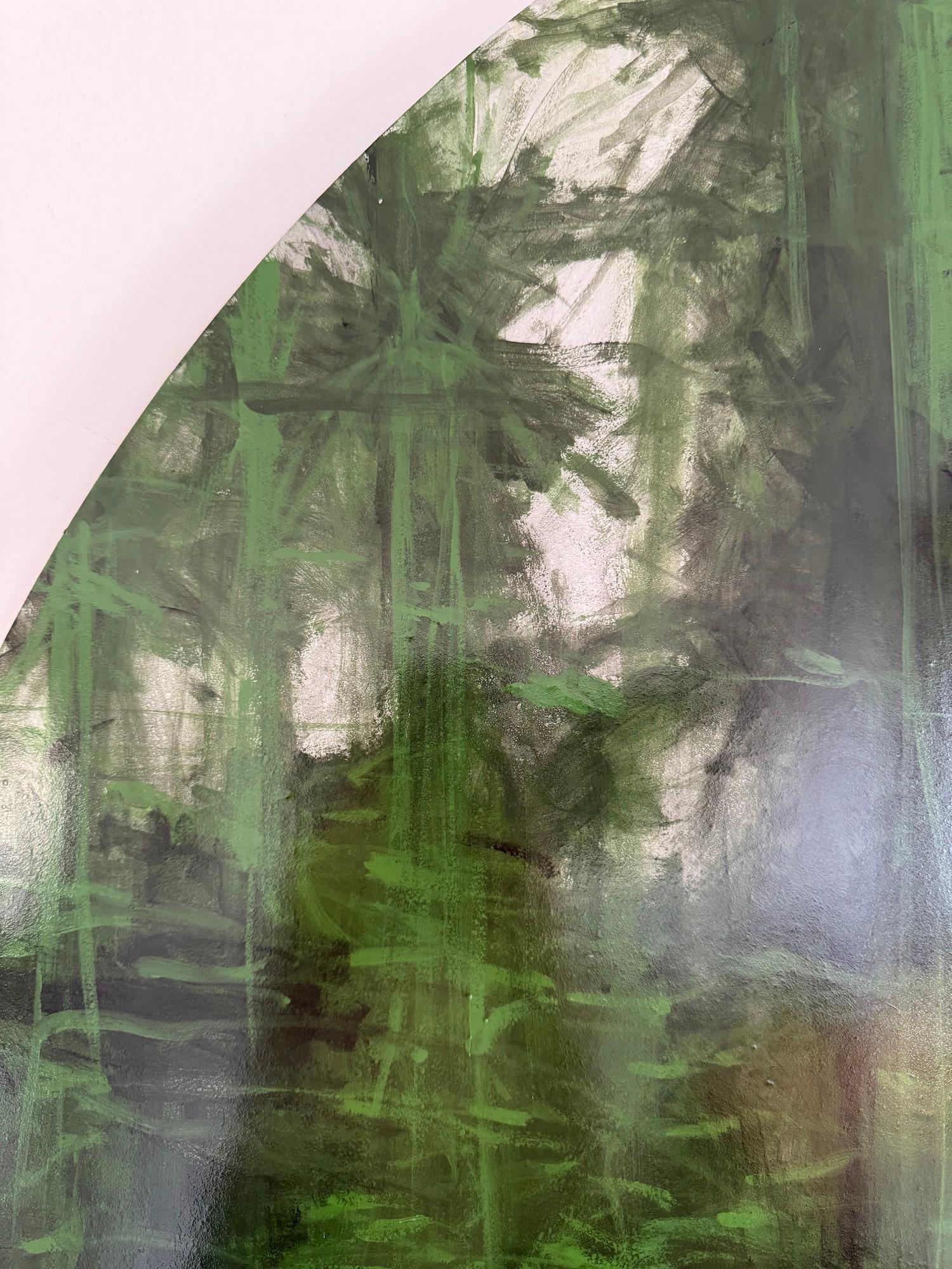 Green Iron Jungles N7 by Calo Carratalá - Tondo painting, landscape, green, tree im Angebot 8