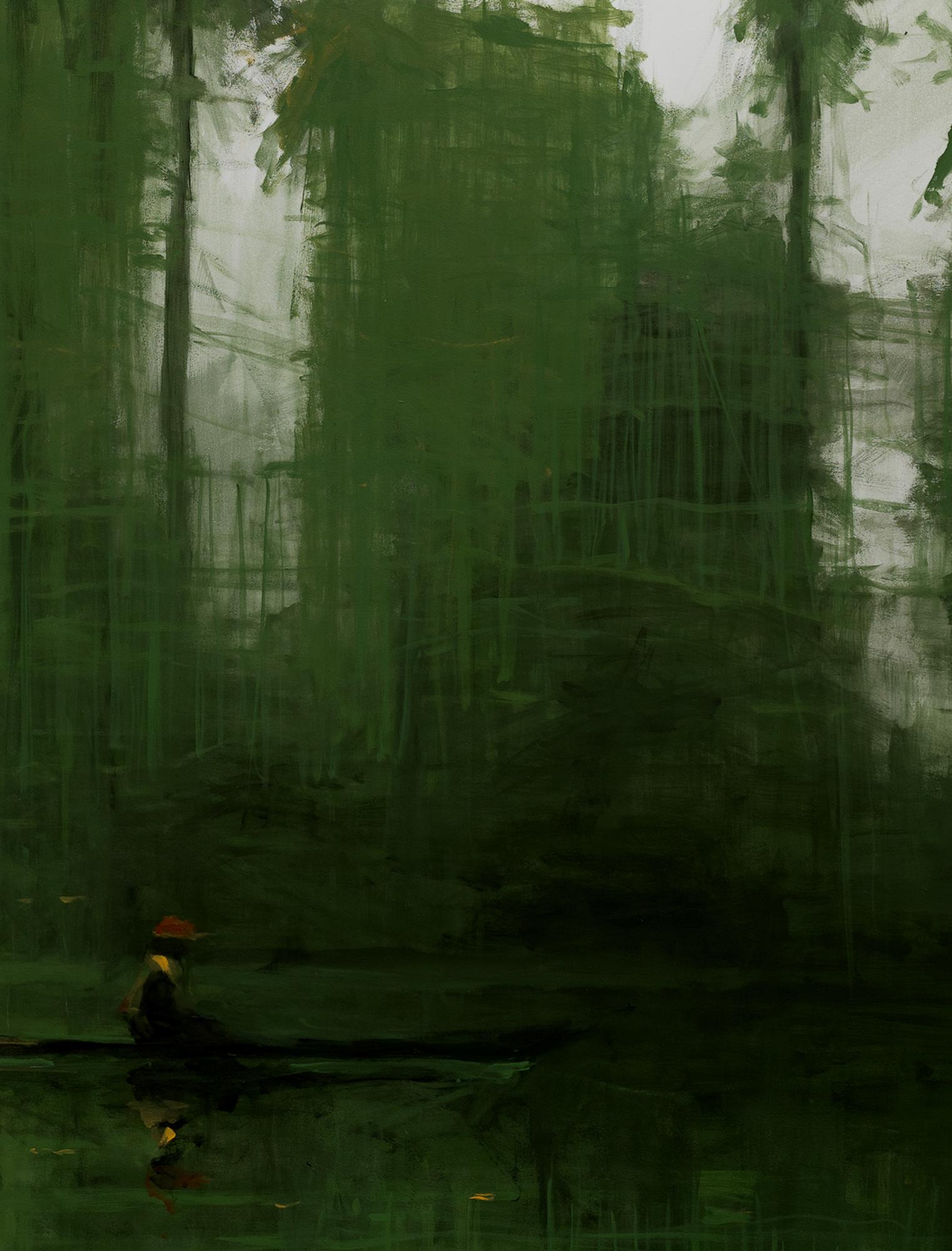 Green Iron Jungles N8 von Calo Carratalá - Tondo Gemälde, Landschaft, Boot, Baum im Angebot 4