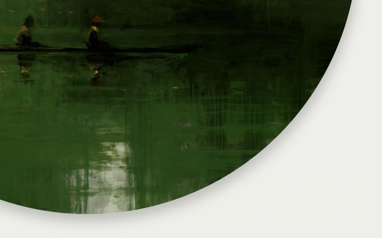 Green Iron Jungles N8 von Calo Carratalá - Tondo Gemälde, Landschaft, Boot, Baum im Angebot 5