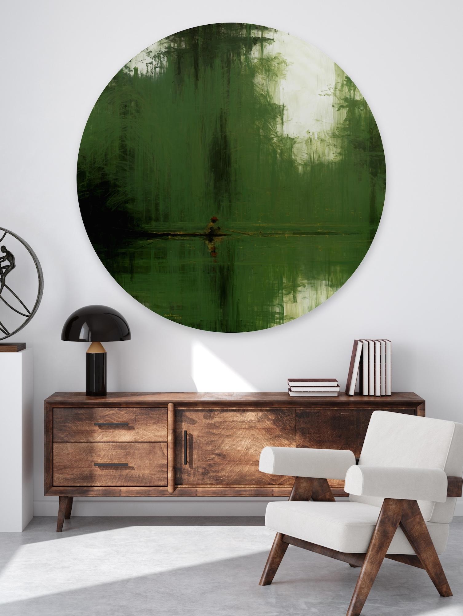 Grüner eiserner Dschungel N9 von Calo Carratalá - Tondo Gemälde, Landschaft, grün, Baum im Angebot 2