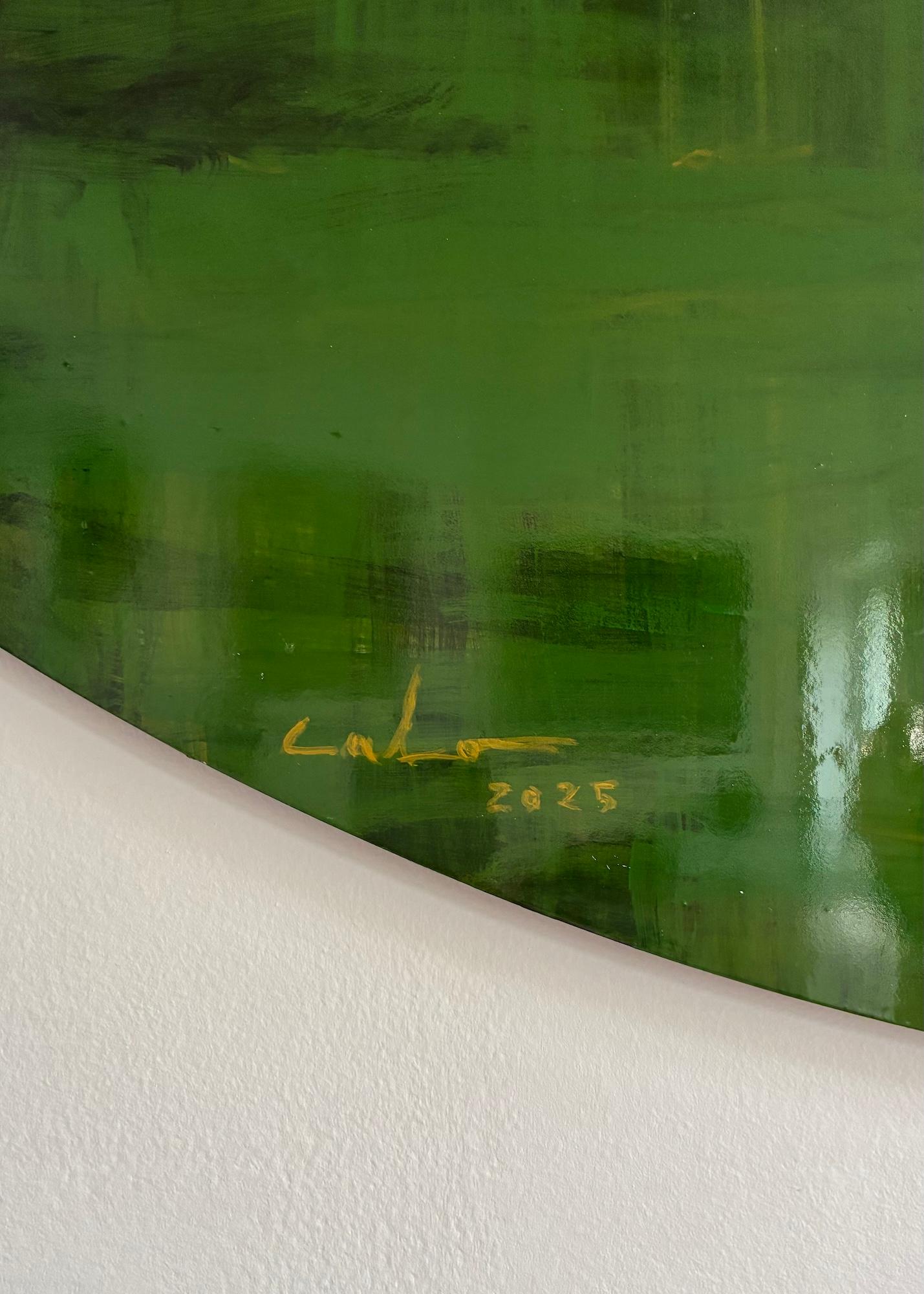 Grüner eiserner Dschungel N9 von Calo Carratalá - Tondo Gemälde, Landschaft, grün, Baum im Angebot 5