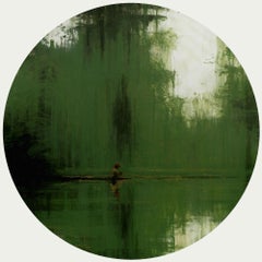 Green Iron Jungles N9 by Calo Carratalá - Tondo painting, landscape, green, tree