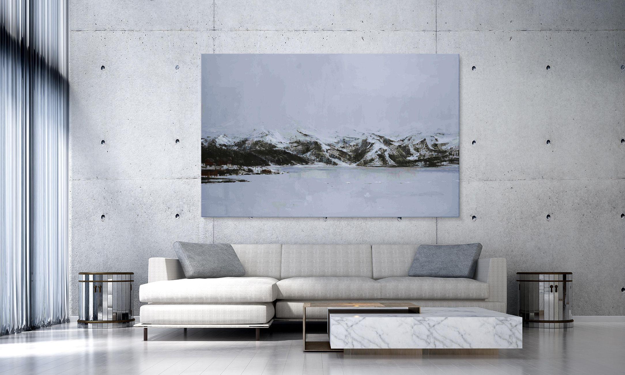 Hardangervidda #3 by Calo Carratalá - Landscape painting, snowy mountain, winter For Sale 1