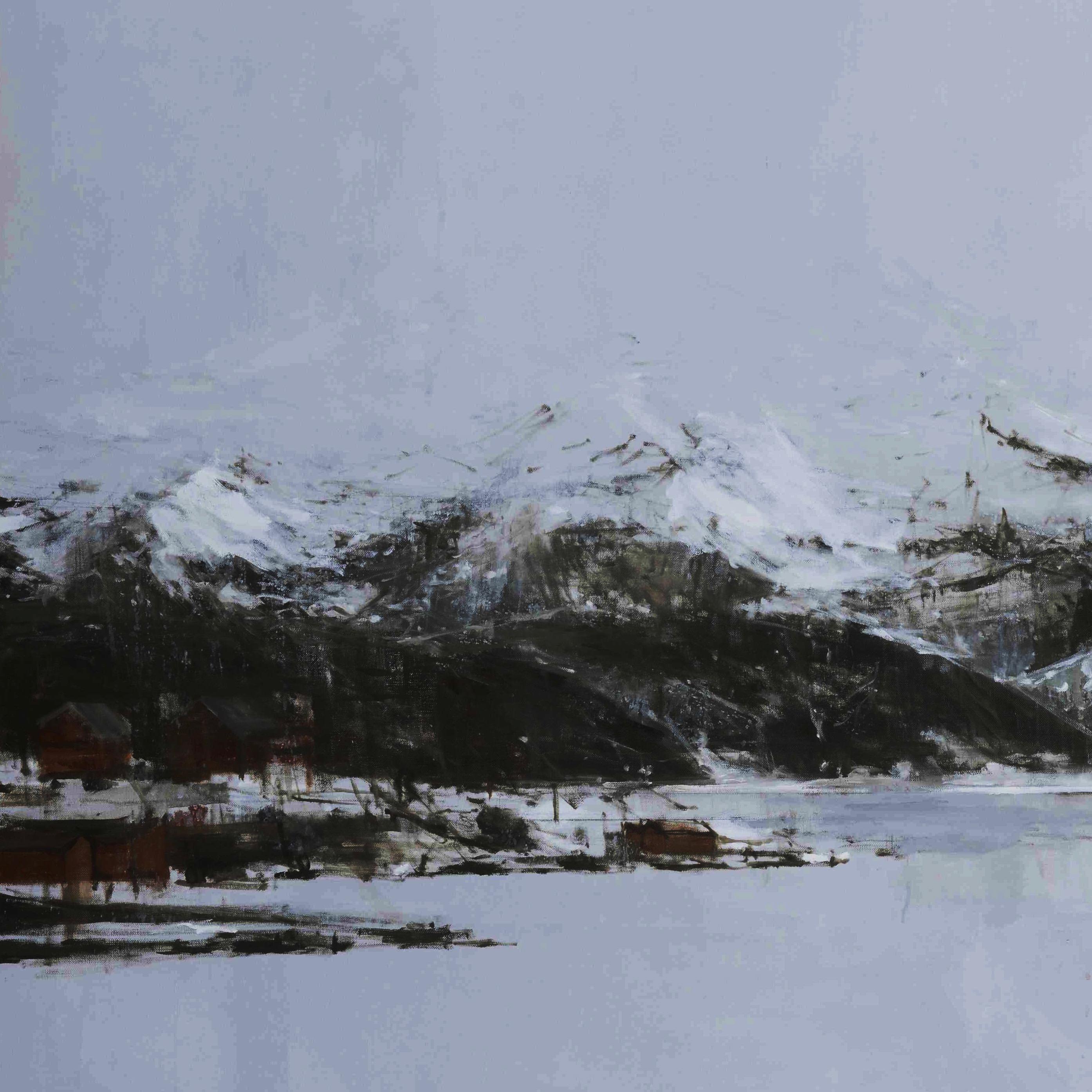 Hardangervidda #3 by Calo Carratalá - Landscape painting, snowy mountain, winter For Sale 3