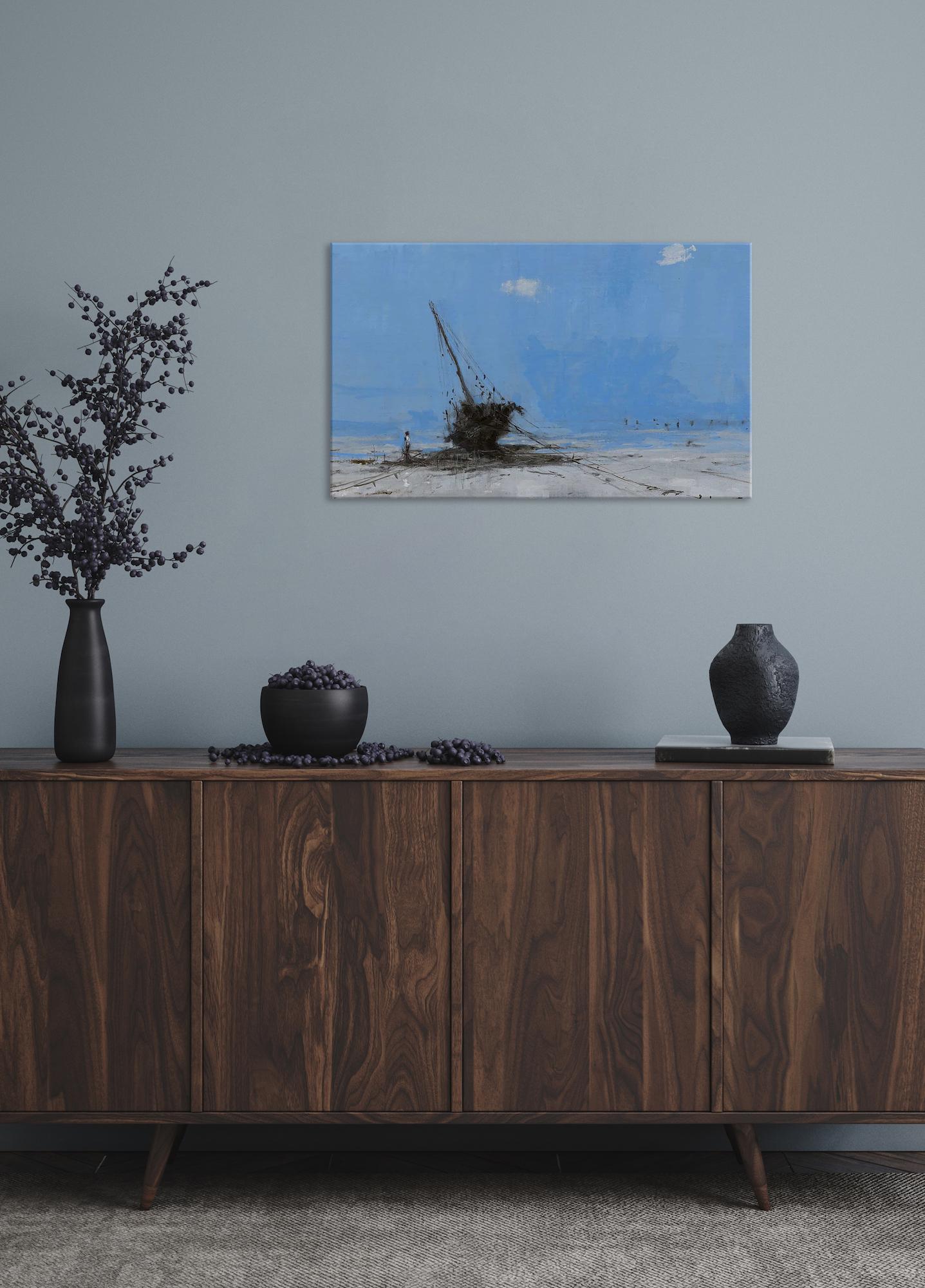 In Friedrich's memory I by Calo Carratalá - seascape, boat, blue im Angebot 2