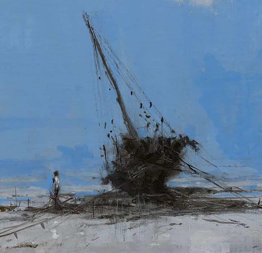In Friedrich's memory I by Calo Carratalá - seascape, boat, blue For Sale 2