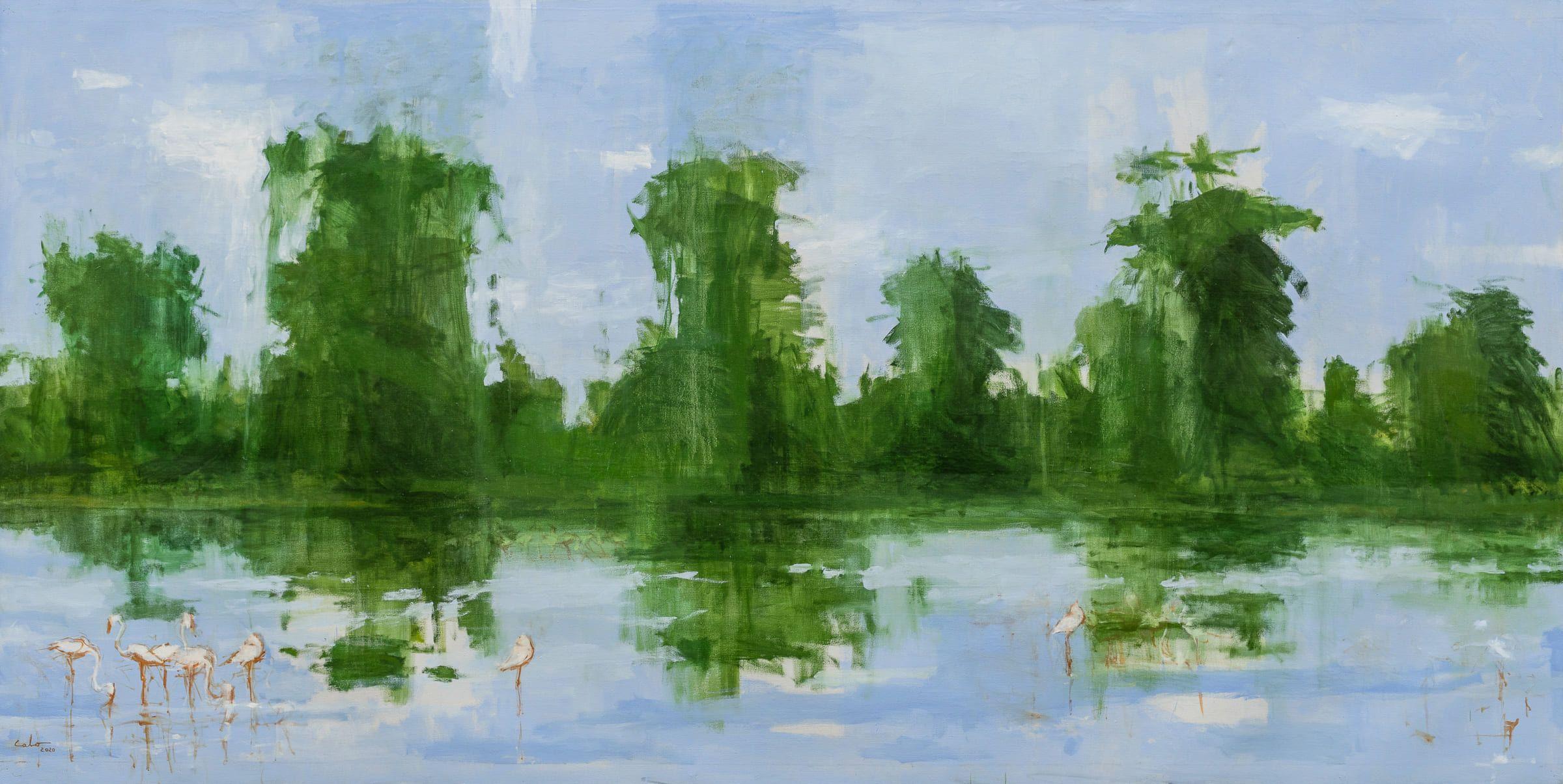 Lago Manyara N°2 es un óleo único del artista contemporáneo español Calo Carratalá, de dimensiones 150 × 300 cm. 
La obra está firmada, se vende sin enmarcar e incluye un certificado de autenticidad. 

Esta obra de arte representa la costa del lago