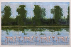 Manyara Lake No.4 by Calo Carratalá - Large waterscape painting, Tanzania, birds