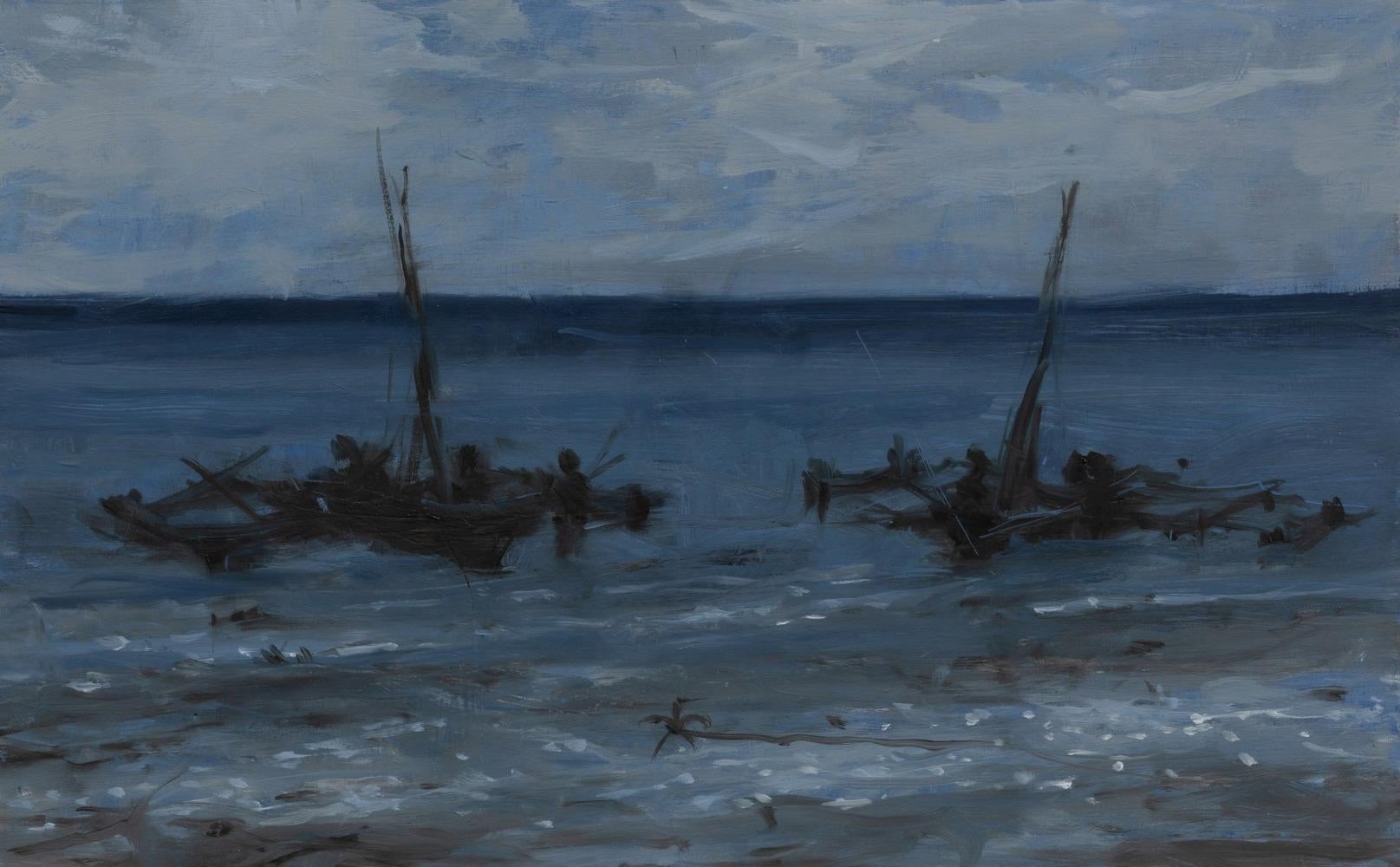 Marinas No. 3 is a unique oil on wood painting by contemporary artist Calo Carratalá, dimensions are 22 × 35 cm (8.7 × 13.8 in). 
The artwork is signed, sold unframed and comes with a certificate of authenticity.

This landscape painting transports