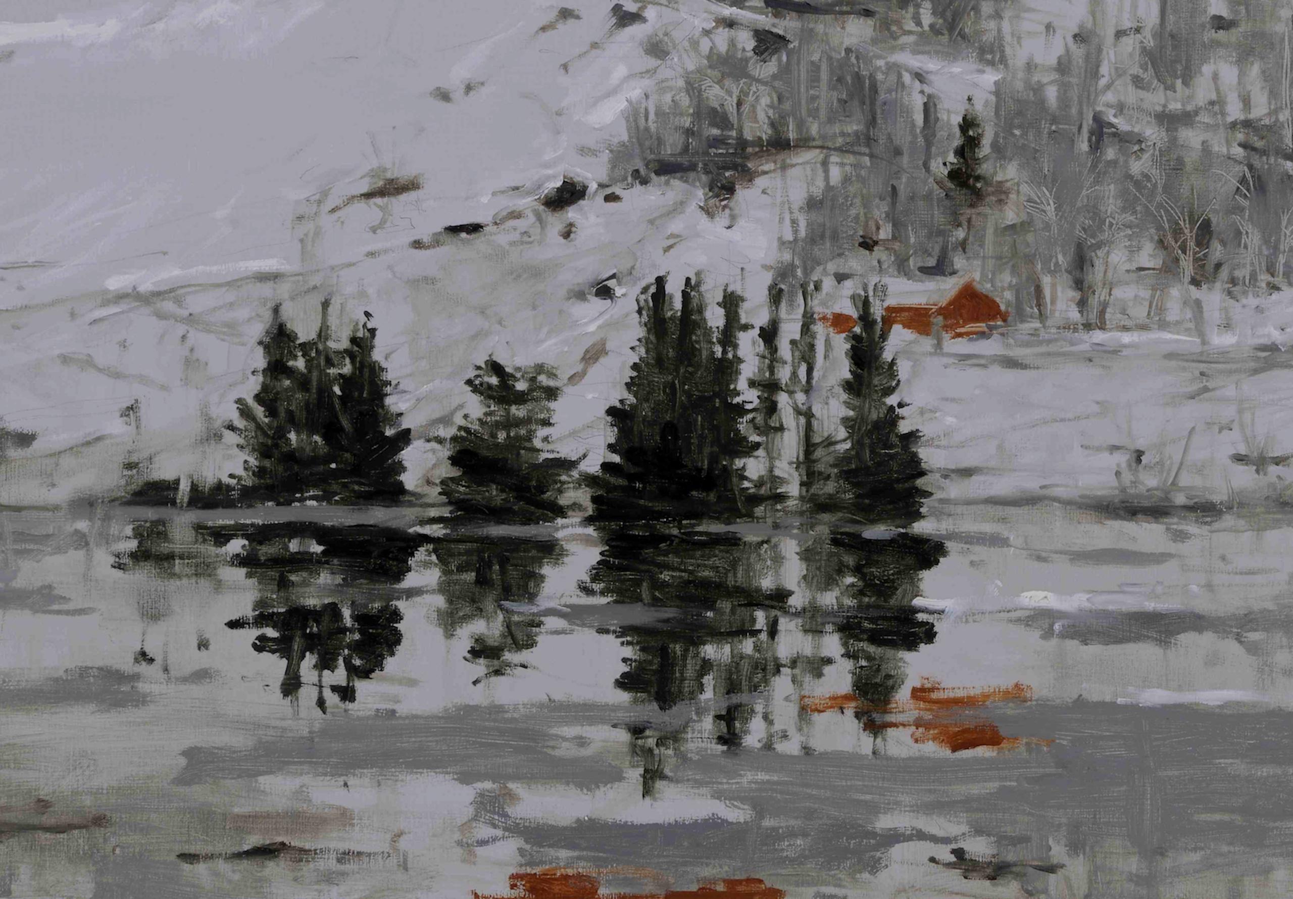 Narvik No. 2 by Calo Carratalá - Landscape painting, snowy mountain, winter For Sale 3