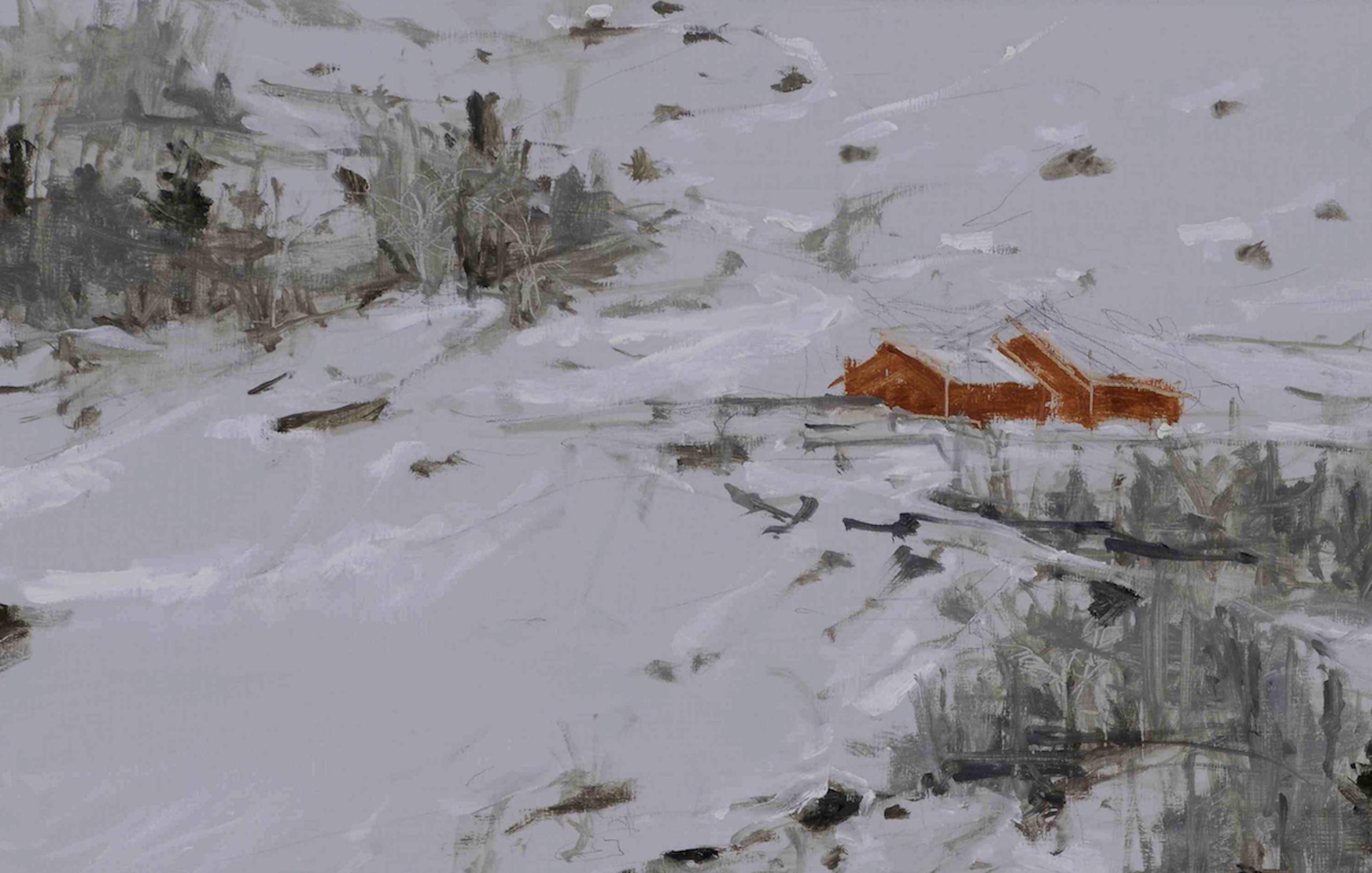 Narvik Nr. 2 von Calo Carratalá - Landschaftsgemälde, verschneiter Berg, Winter im Angebot 4
