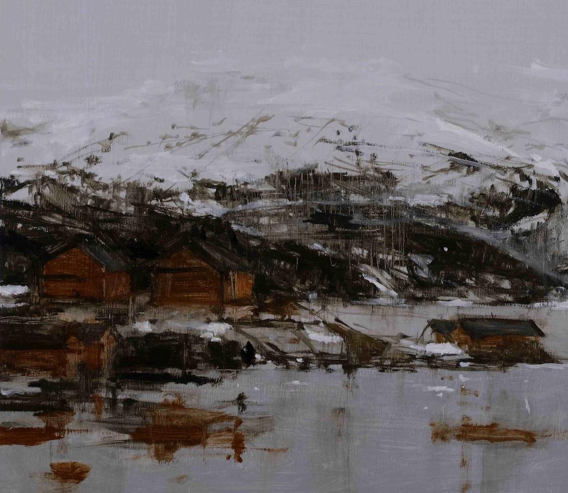 Narvik No. 4 by Calo Carratalá - Landscape painting, snowy mountain, winter For Sale 1