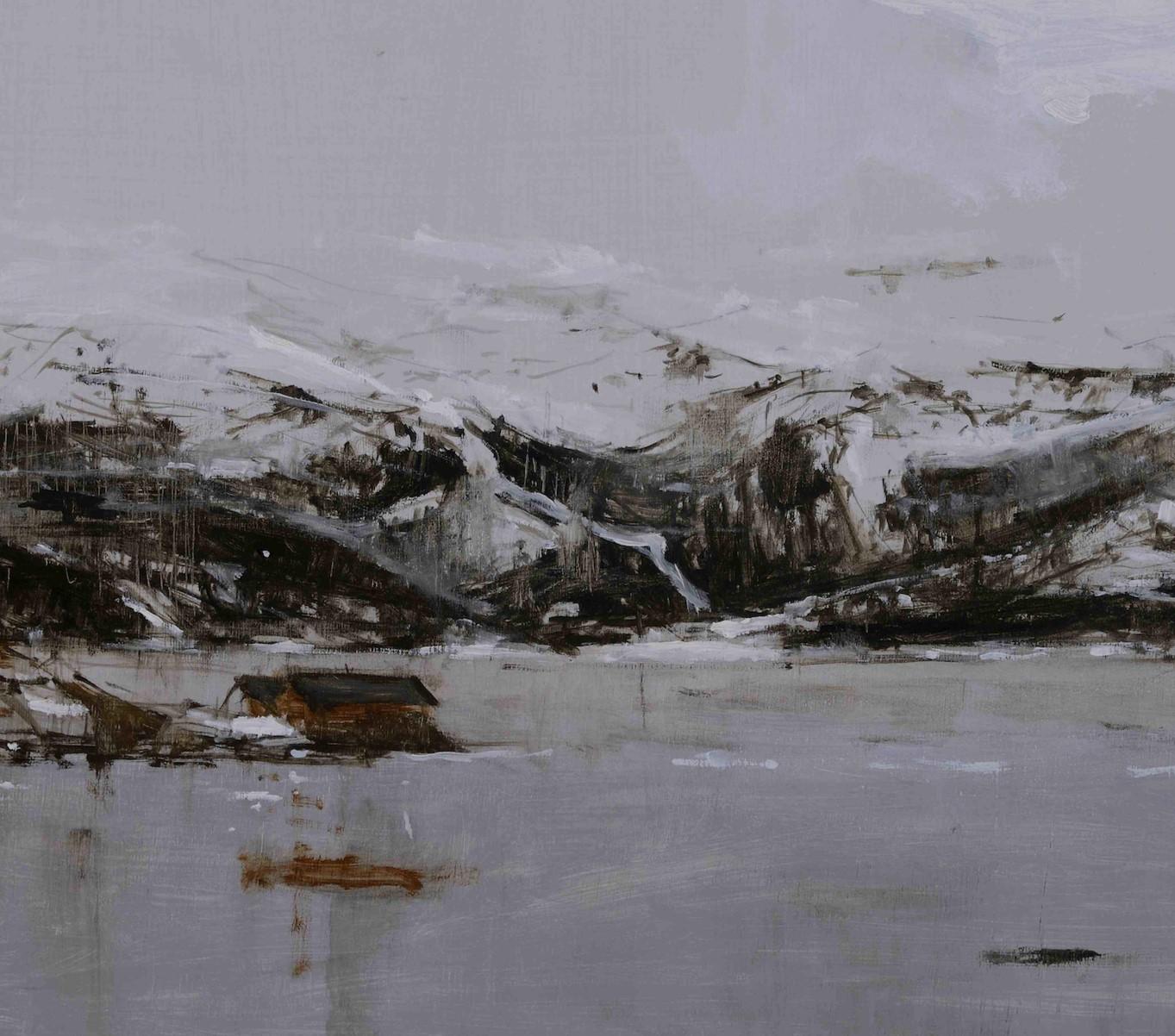 Narvik No. 4 by Calo Carratalá - Landscape painting, snowy mountain, winter For Sale 3