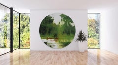 Rotes Boot von Calo Carratalá - Acryl Kunstwerk, Amazonien, grün, Dschungel