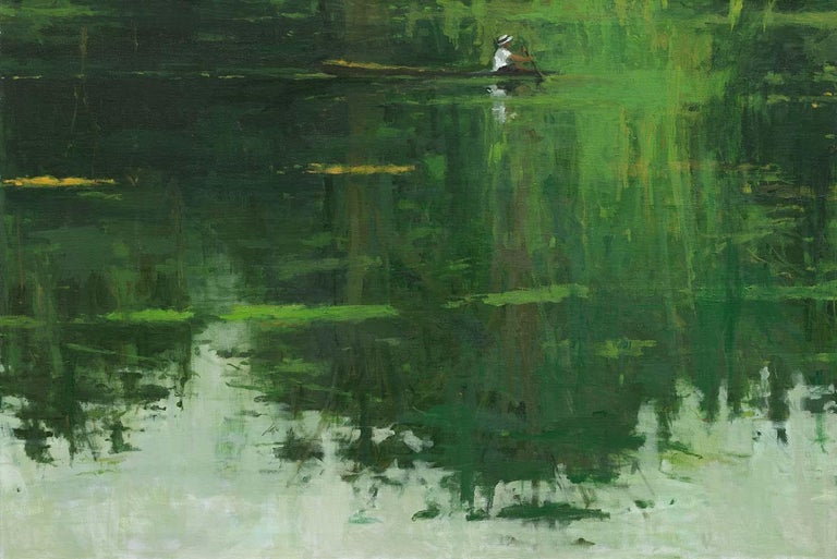 Calo Carratalá Landscape Painting - Reflection n°5, Jungle series - Large Waterscape Painting