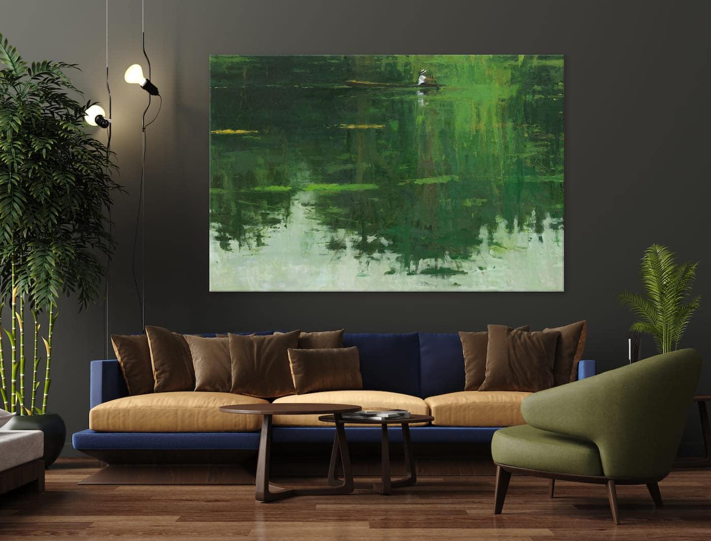 Reflection No. 5 by Calo Carratalá - Landscape painting, green Amazon rainforest For Sale 1