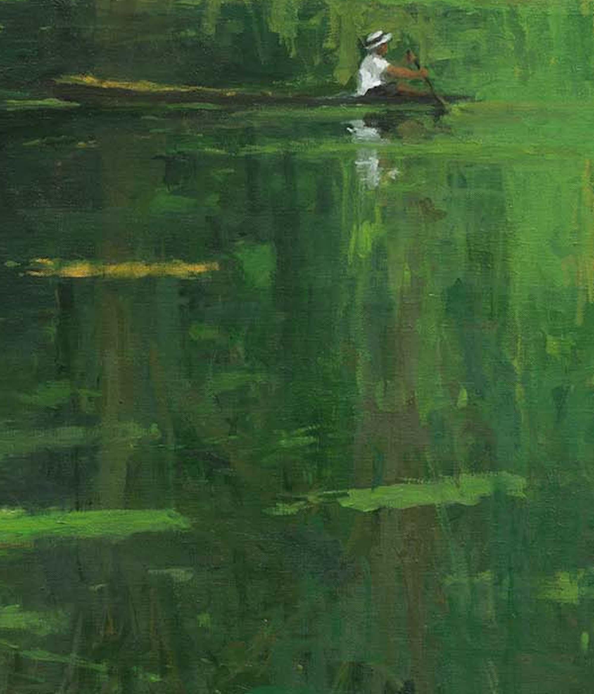 Reflection No. 5 by Calo Carratalá - Landscape painting, green Amazon rainforest For Sale 2