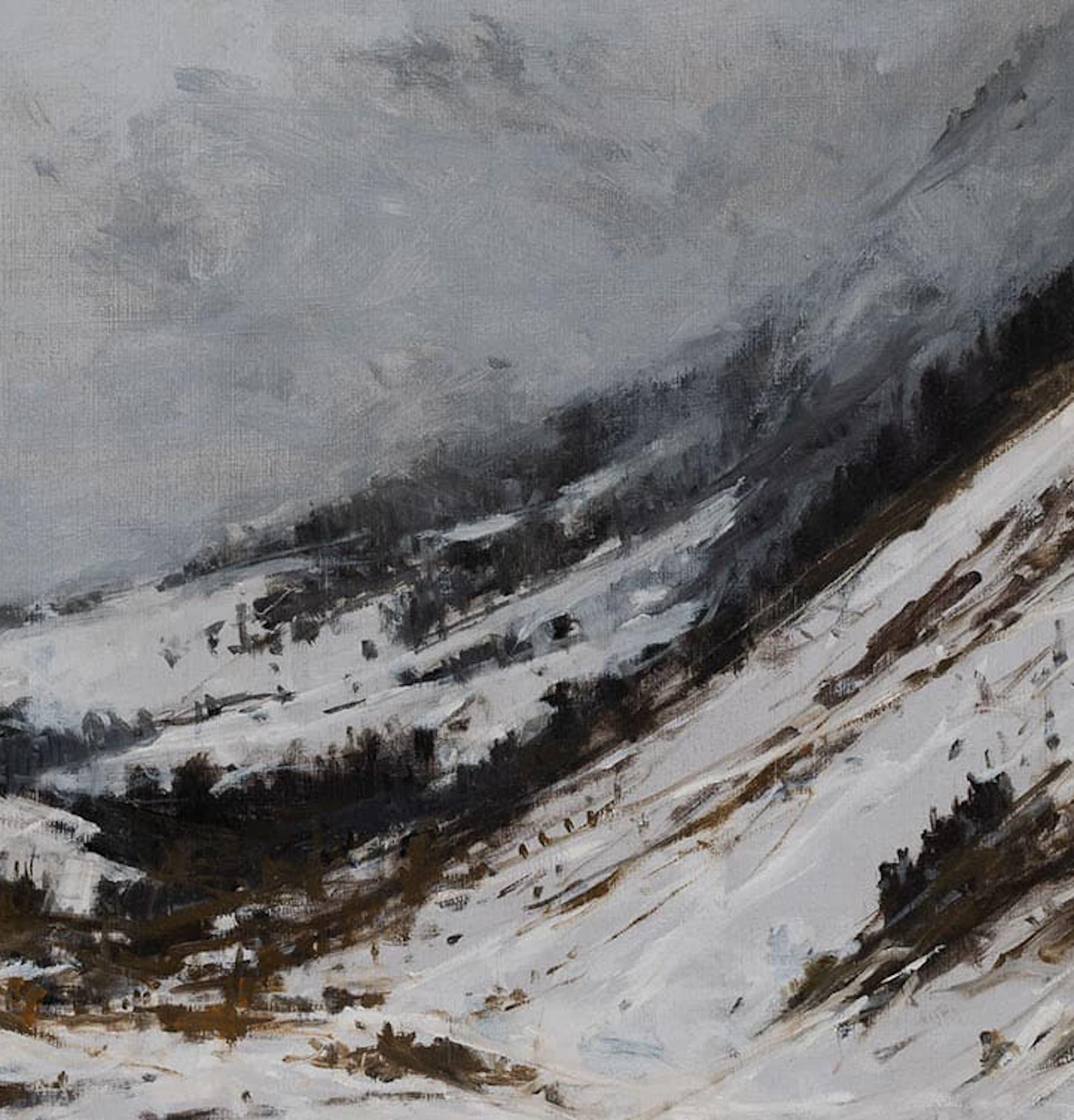 Road going to Baqueira by Calo Carratalá - Landscape painting, snowy mountain For Sale 3
