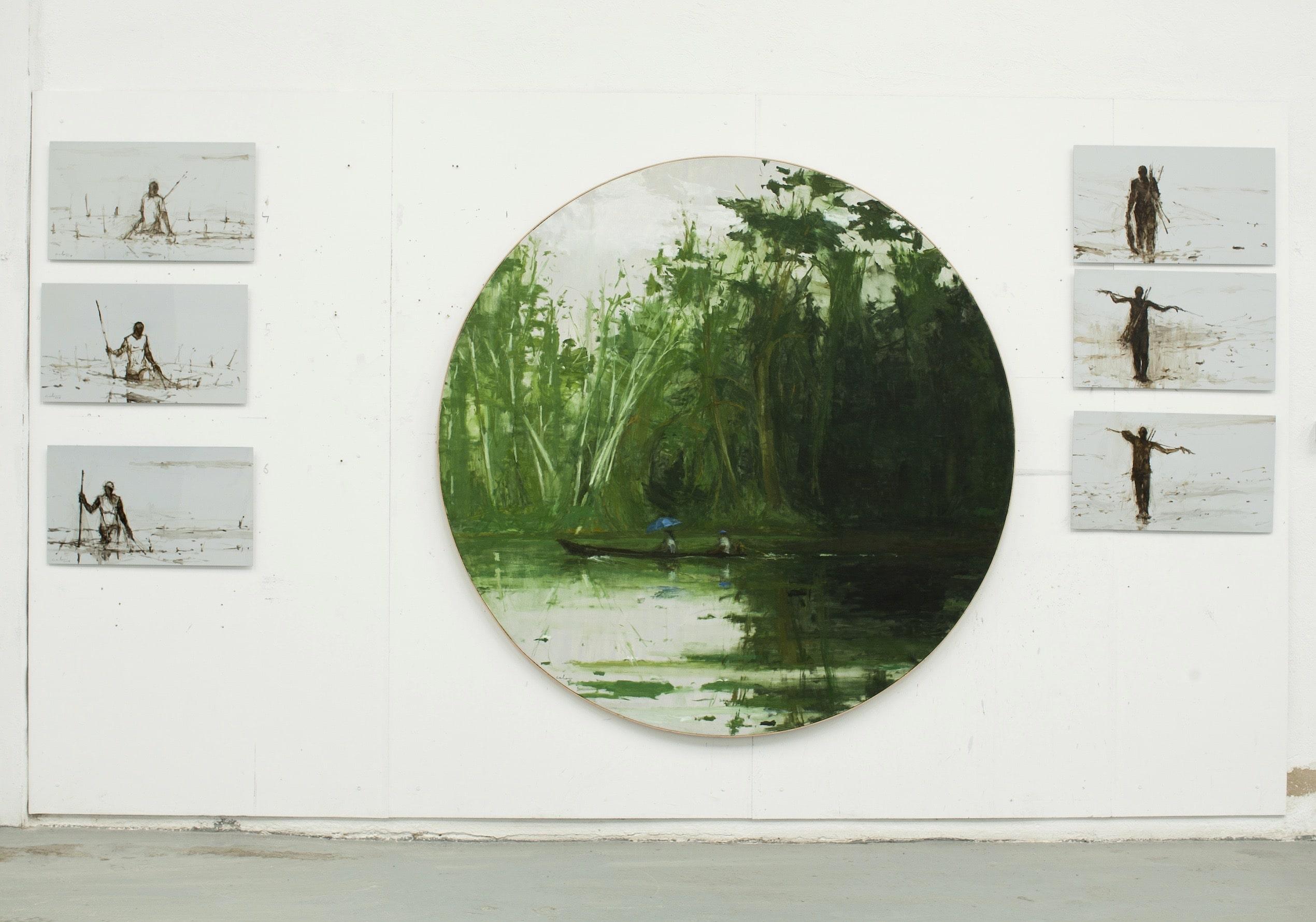 Navigation de Leticia à Santa Rosa par Calo Carratalá - Peinture ronde, paysage en vente 1