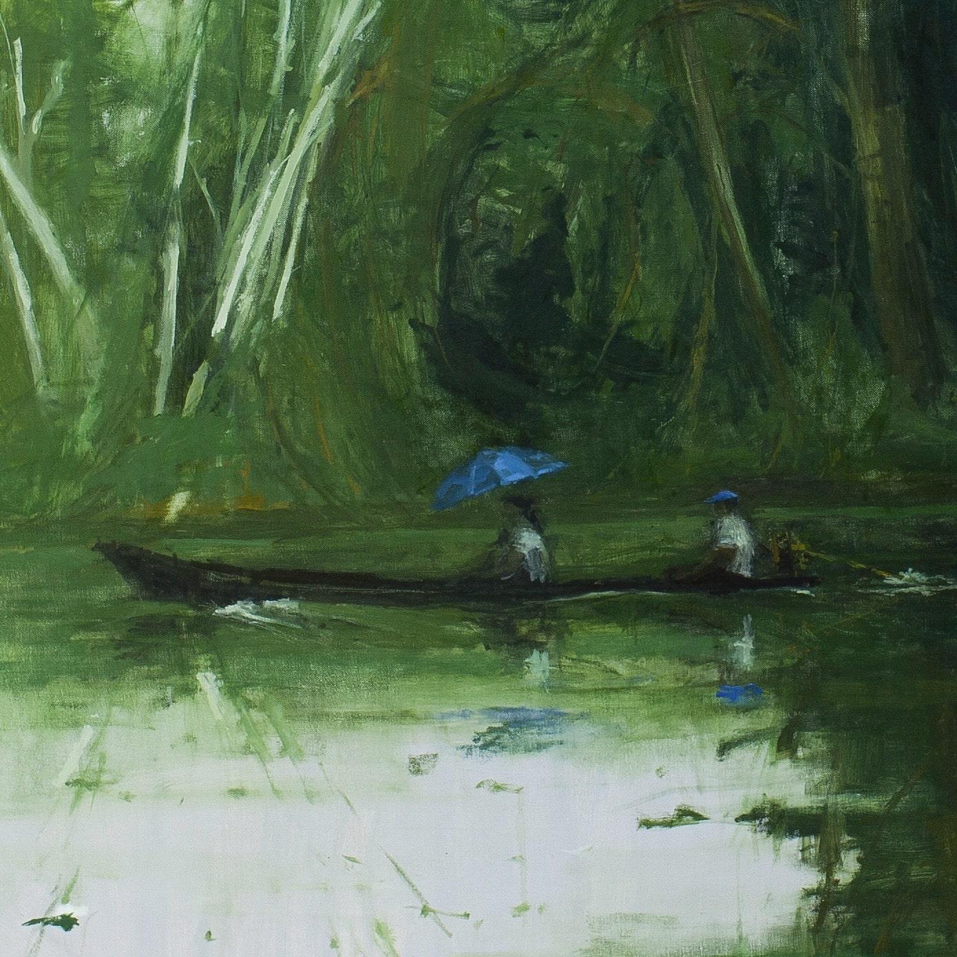 Navigation de Leticia à Santa Rosa par Calo Carratalá - Peinture ronde, paysage en vente 4