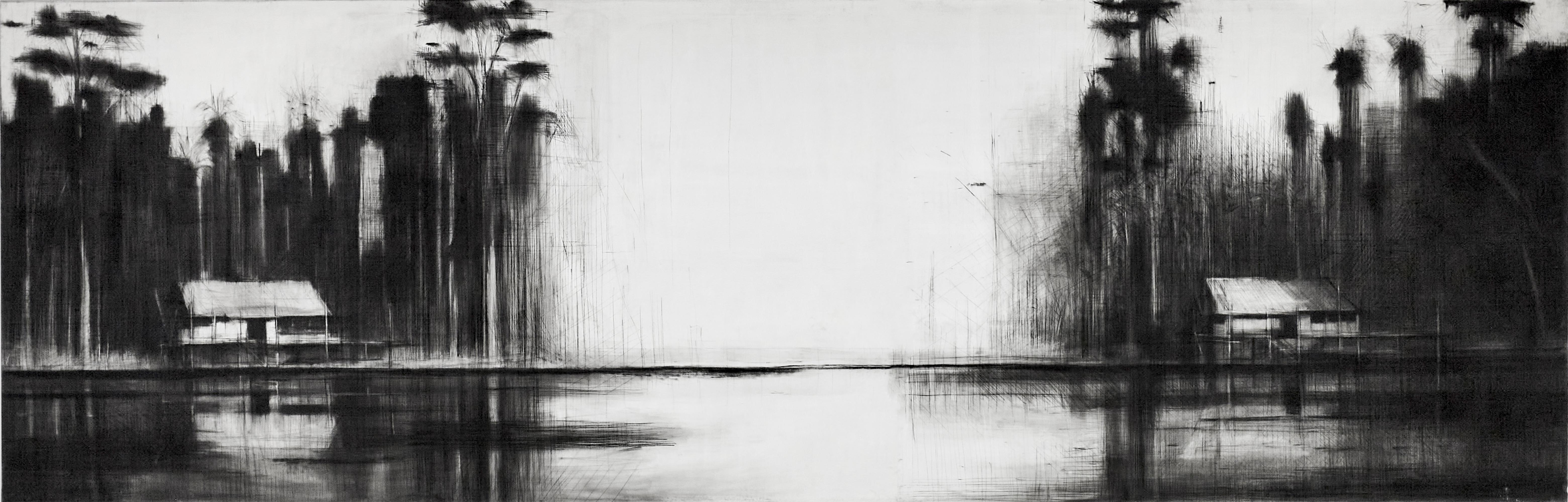 Selvas Negras #1 est un diptyque unique réalisé au crayon et au fusain sur toile par l'artiste contemporain Calo Carratalá. Les dimensions sont de 212 × 656 cm (83.5 × 258.3 in), composées de deux panneaux mesurant 212 cm x 282 cm (83.46 x 111,02