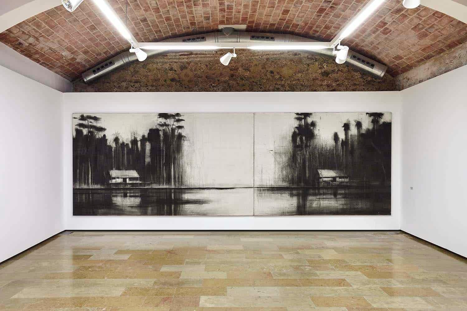 Pencil and charcoal on canvas, diptych made of two panels 212 cm x 282 cm (right) and 212 cm x  374 cm (left).
Selvas Negras #1 is a large-scale drawing by Spanish contemporary artist Calo Carratalá, taken from the 