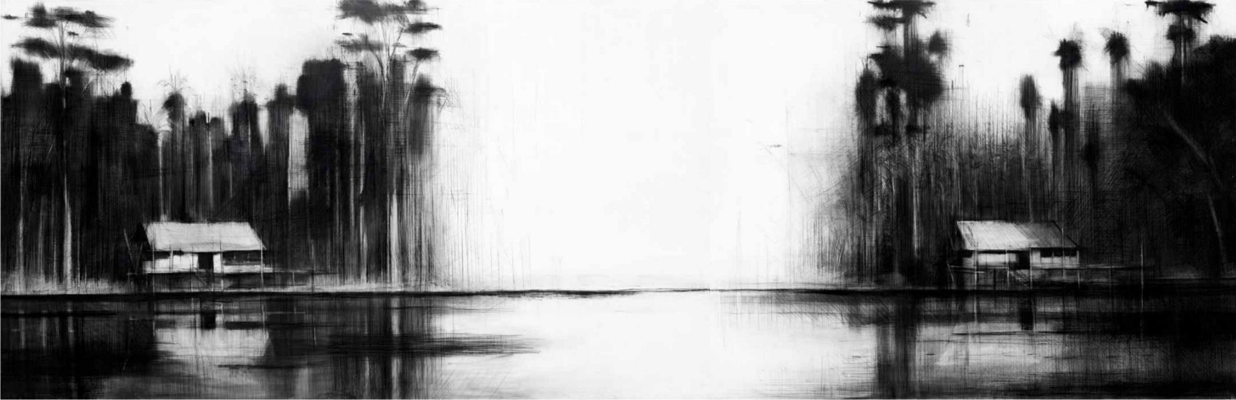 Selvas Negras #1, Jungle series - black and white drawing, large size, diptych