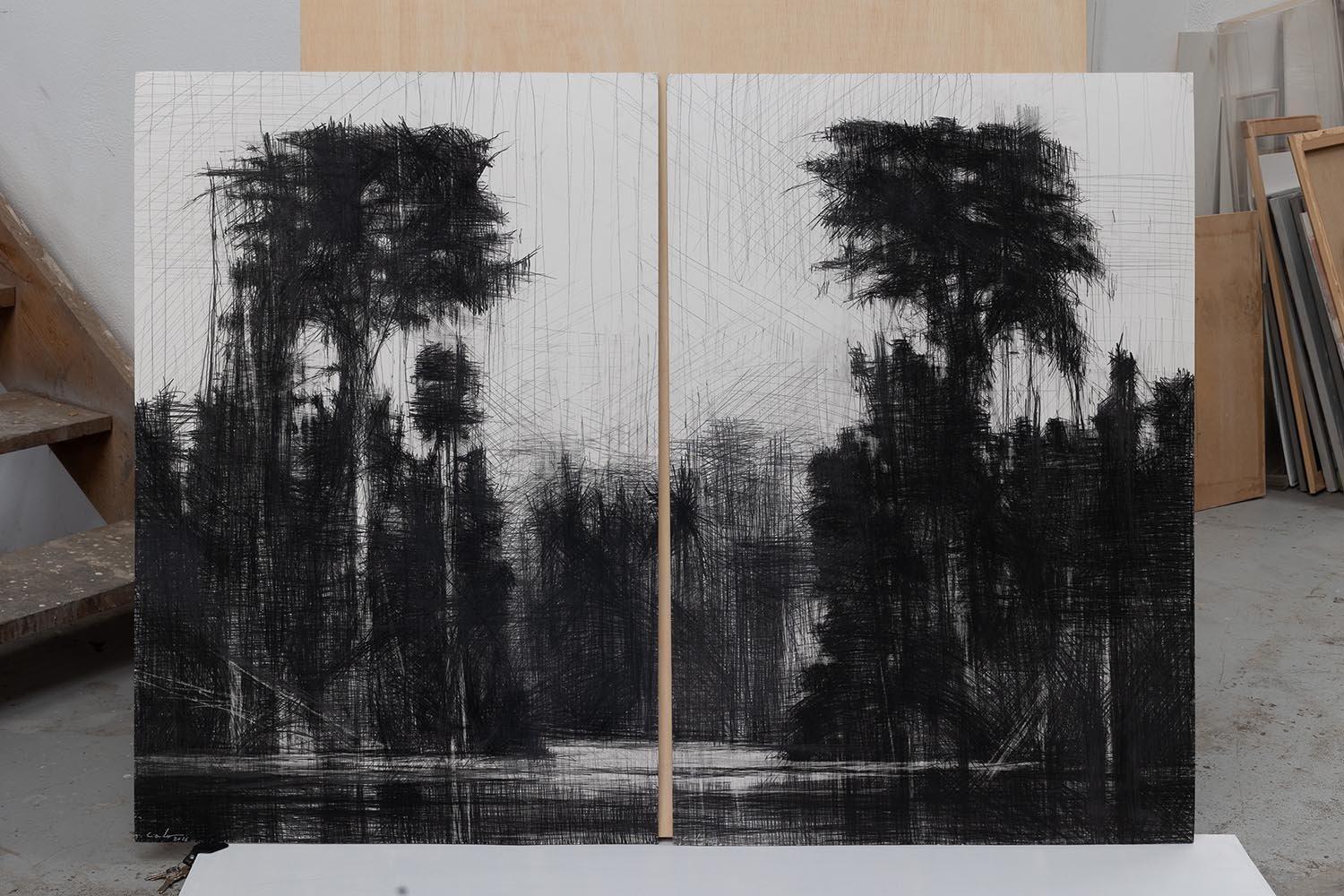 Selva Negra #11 di Calo Carratalá - Disegno di paesaggio, Amazzonia, albero tropicale in vendita 2
