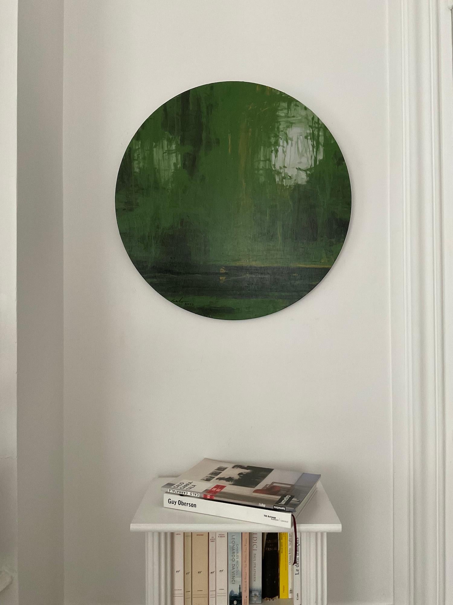 Selvas Verdes by Calo Carratalá - Tondo painting, landscape, green, tree For Sale 1