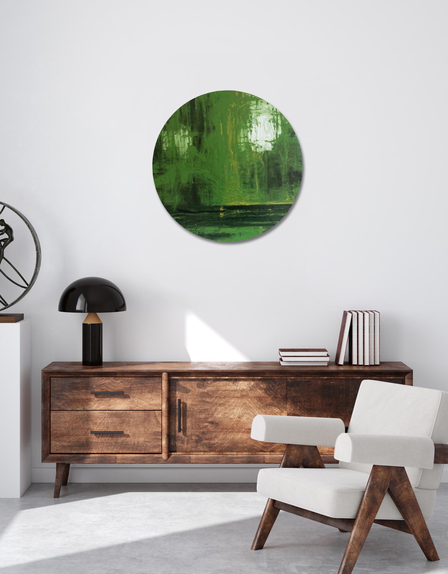Selvas Verdes by Calo Carratalá - Tondo painting, landscape, green, tree For Sale 2