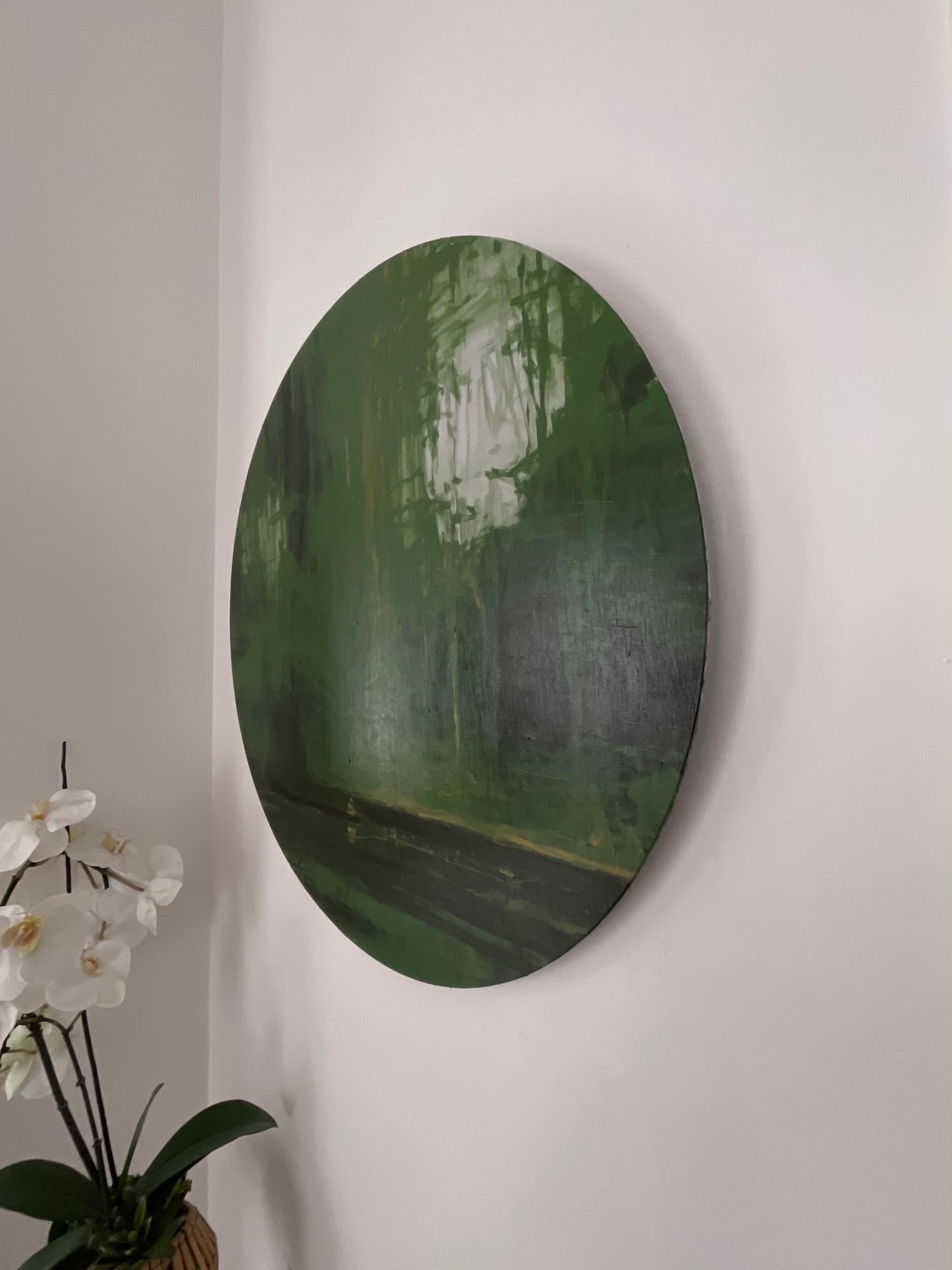 Selvas Verdes by Calo Carratalá - Tondo painting, landscape, green, tree For Sale 3