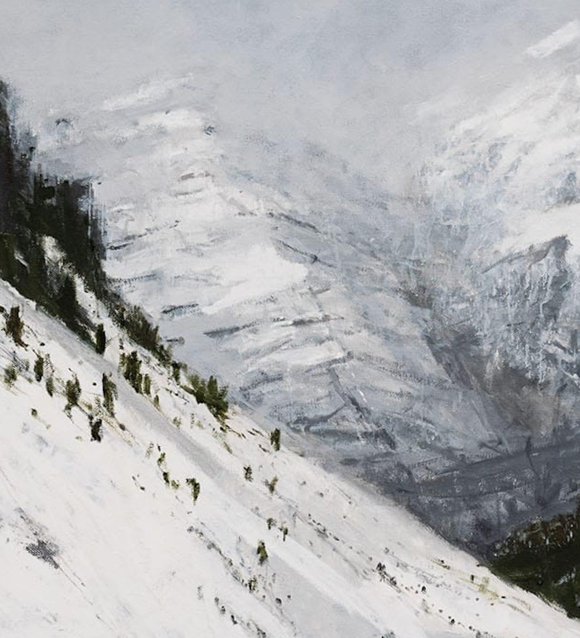 Vignel N3 by Calo Carratalá - Large landscape painting, snowy mountain, winter For Sale 1