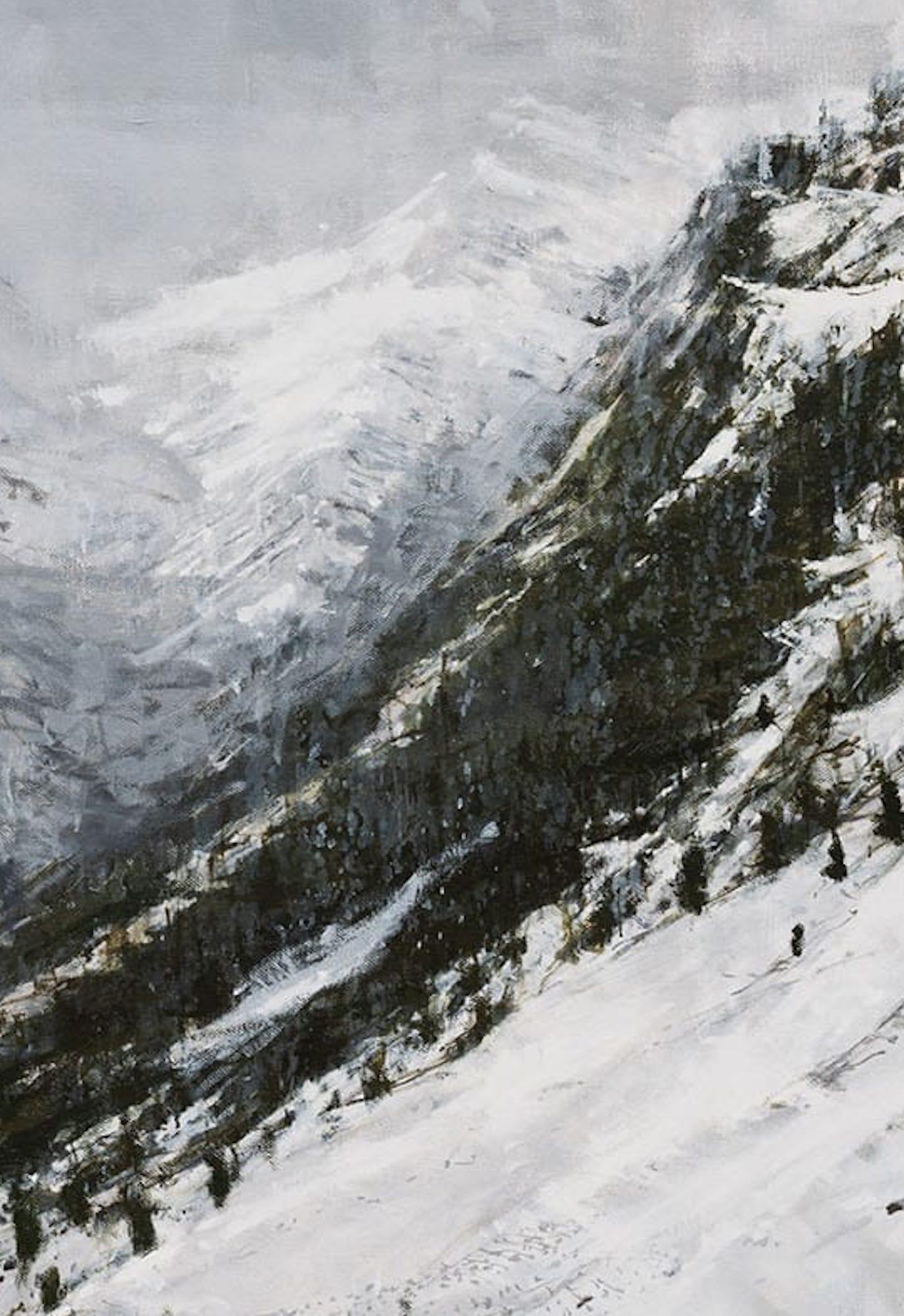 Vignel N3 von Calo Carratalá - Großes Landschaftsgemälde, verschneiter Berg, Winter im Angebot 2