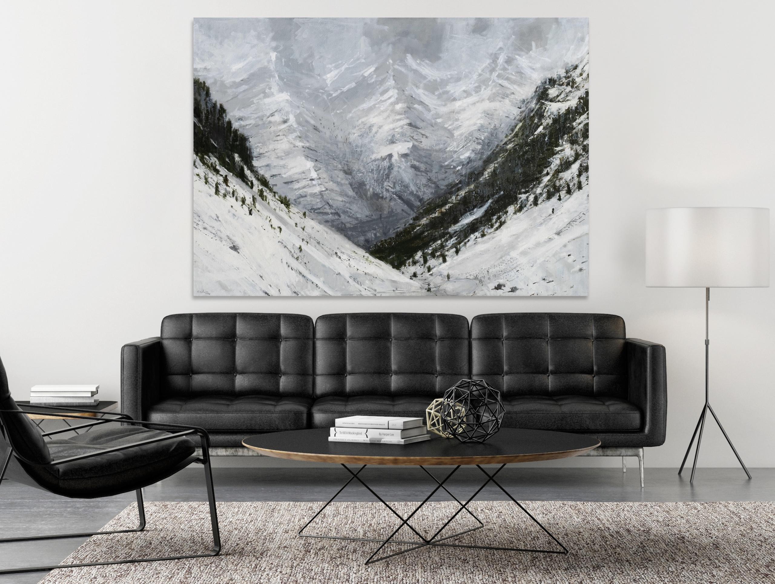 Vignel N3 von Calo Carratalá - Großes Landschaftsgemälde, verschneiter Berg, Winter im Angebot 2