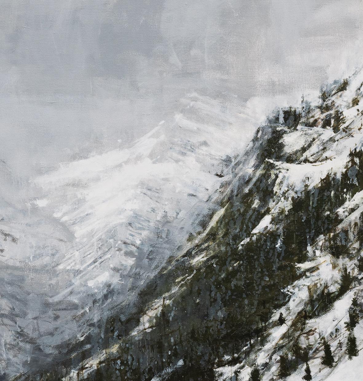 Vignel N3 von Calo Carratalá - Großes Landschaftsgemälde, verschneiter Berg, Winter im Angebot 6