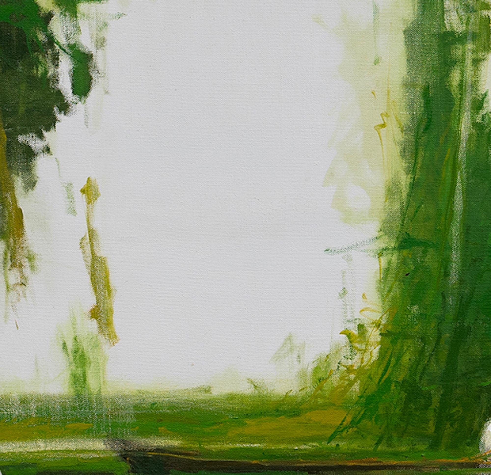 Pêcheur blanc par Calo Carratalá - Peinture ronde, paysage, nature en vente 4