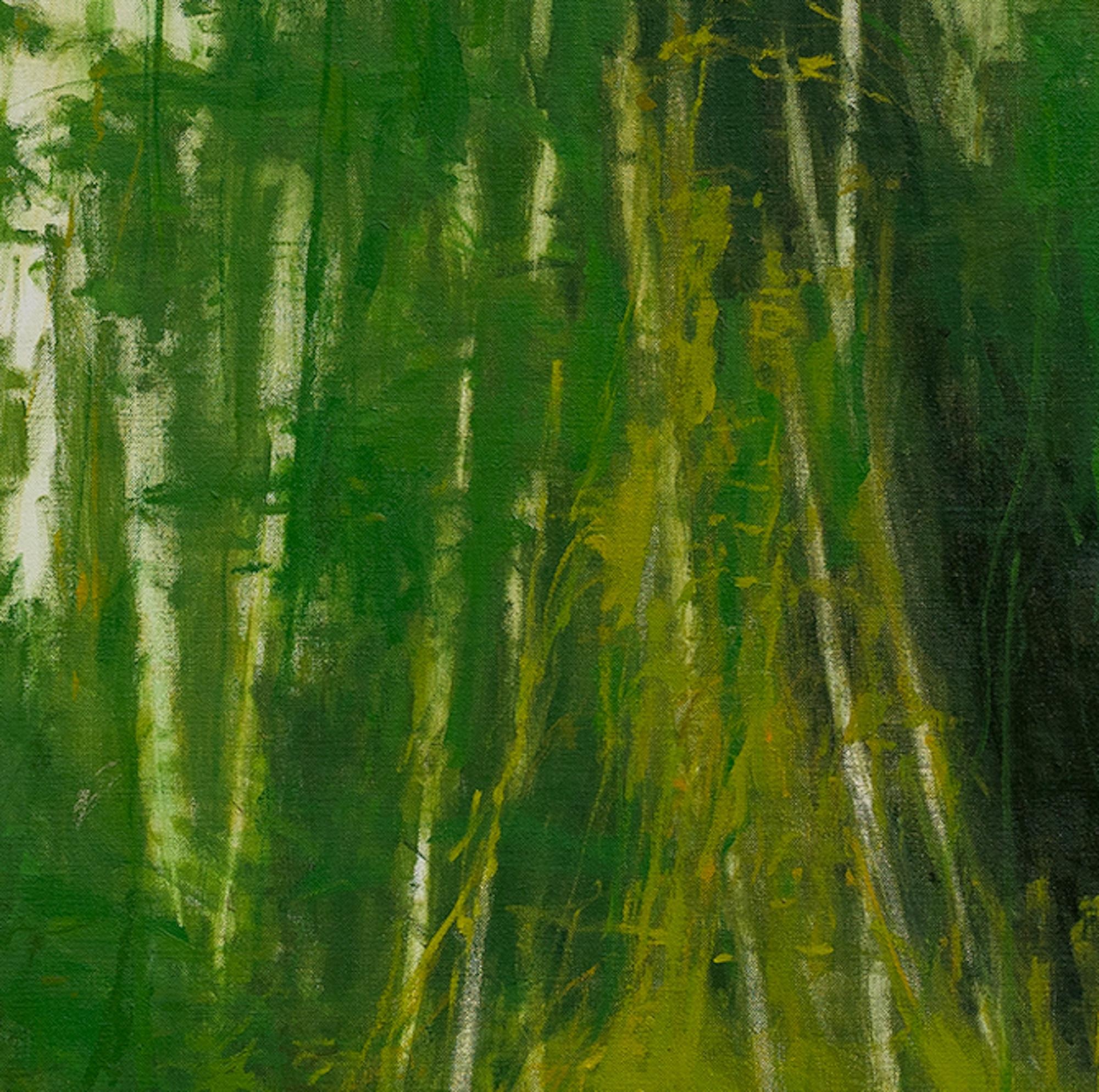 Pêcheur blanc par Calo Carratalá - Peinture ronde, paysage, nature en vente 5