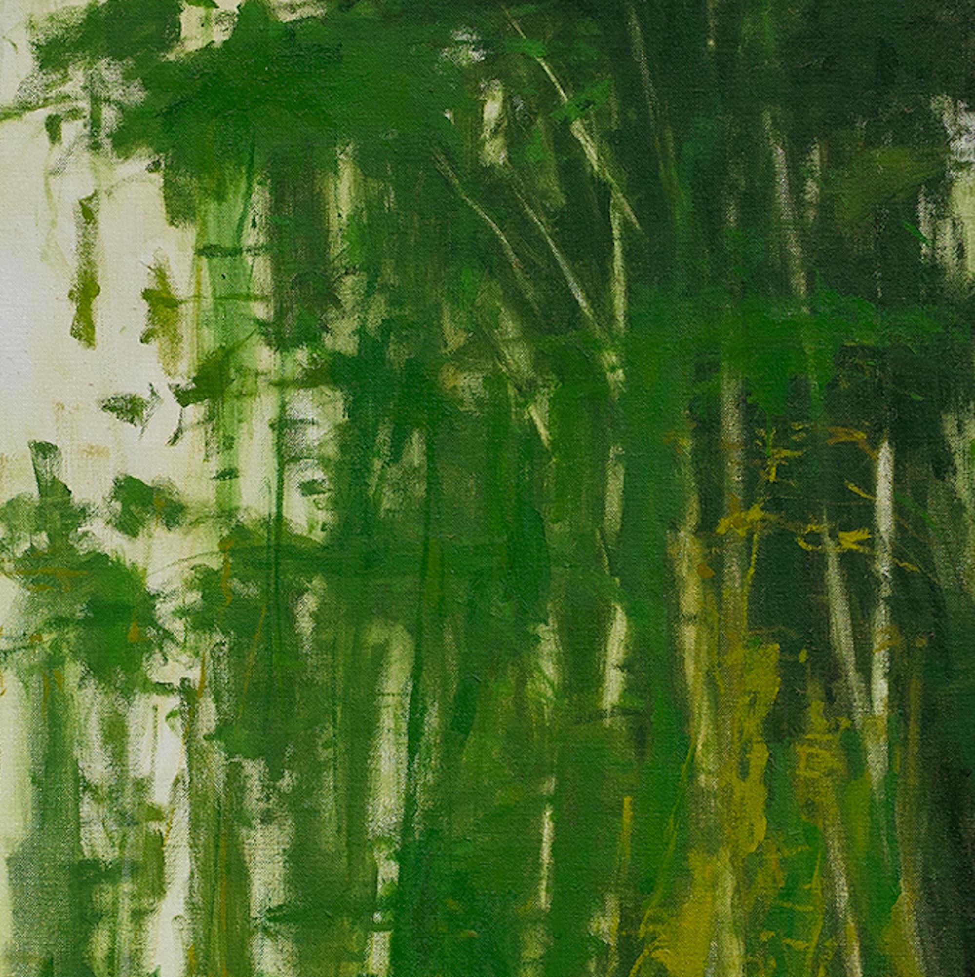 Pêcheur blanc par Calo Carratalá - Peinture ronde, paysage, nature en vente 7